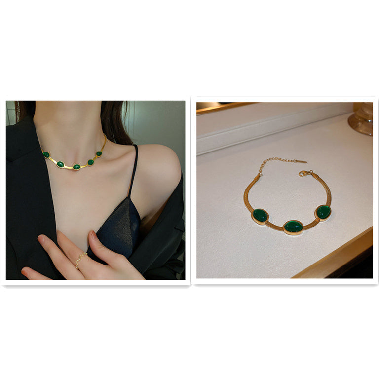 Fashion Jewelry Green Stone Crytal Snake Chain Multilayer Necklace For Women Pendant Boho Fashion Jewelry Gift