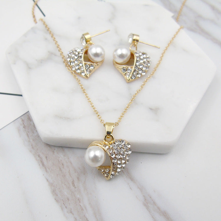 Fashion Peach Heart Pearl Jewelry Set