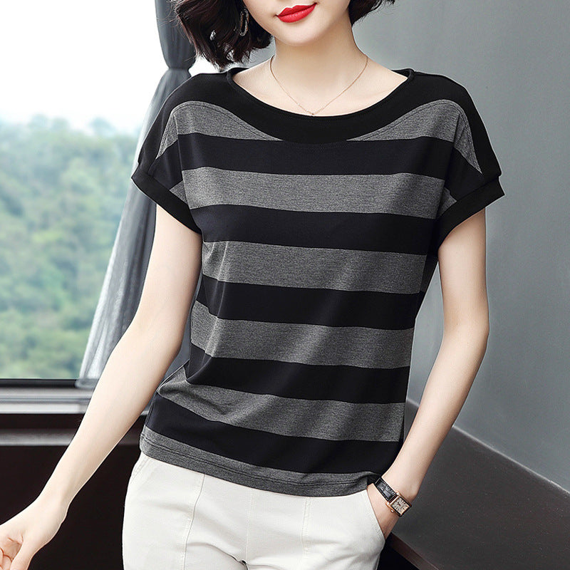 Striped Loose Short-sleeved T-shirt For Women