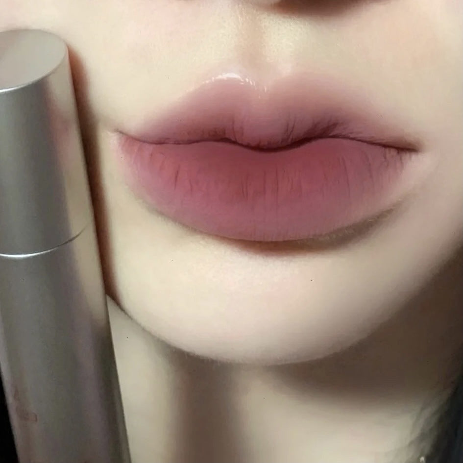 Small Silver Tube Matte Lip Gloss Velvet White Lip Mud Low Saturation Milk Tea Lipstick