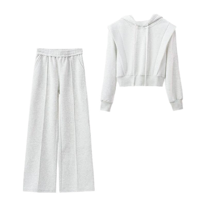 Hooded Sweater Fashionable Wide Leg Pants Two-piece Set