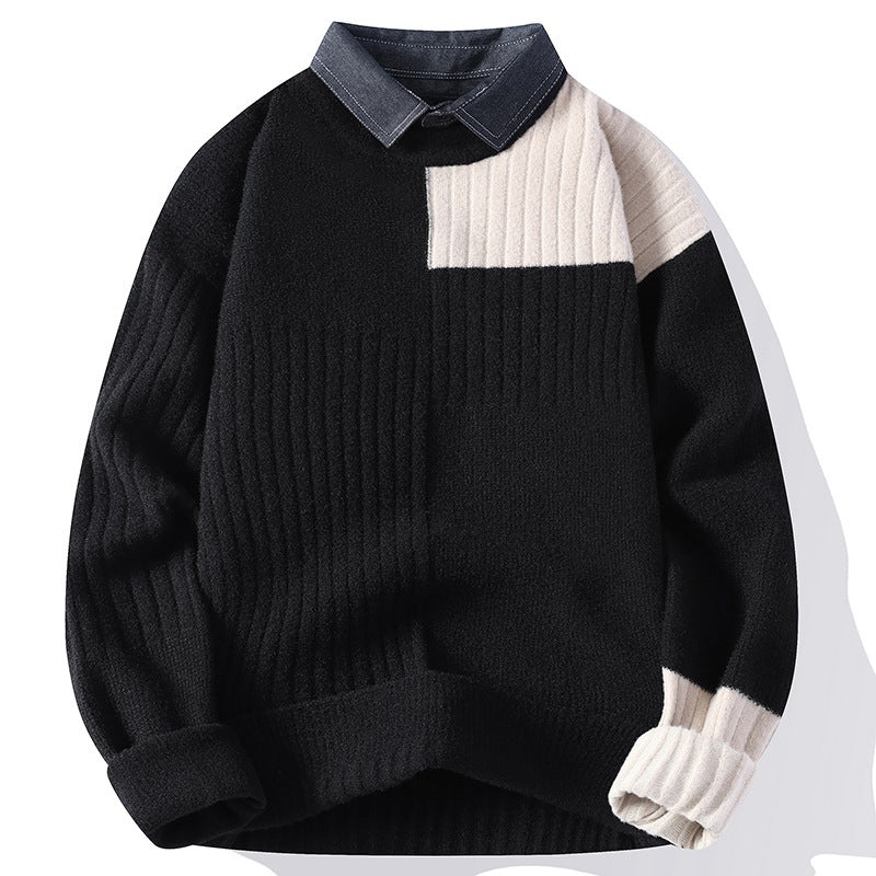 Autumn And Winter Shirt Collar Loose Knitted Sweater Men