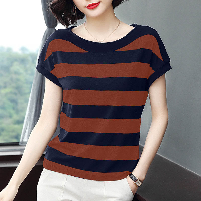 Striped Loose Short-sleeved T-shirt For Women