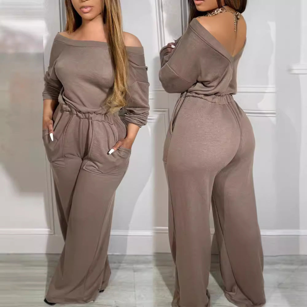 Ladies' Off Shoulder Waist Jumpsuit