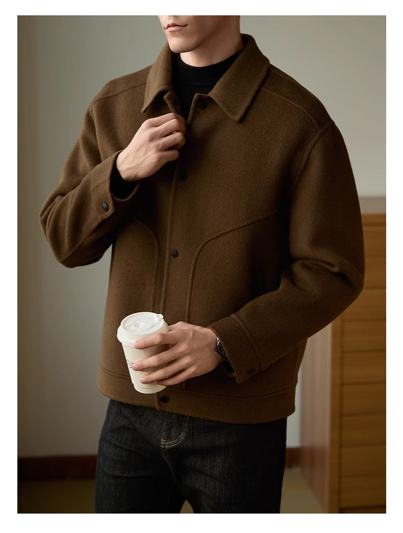 Men's Woolen Coat Autumn And Winter High Sense Double-faced Woolen Goods Polo Collar Jacket