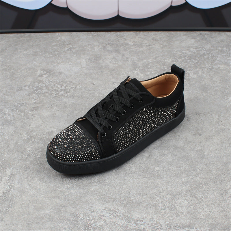 Men's Rhinestone Red Bottom Low-top Comfortable Breathable Fashion Sneakers