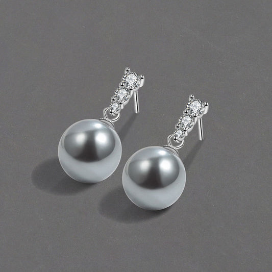 Women's Small Exquisite Shining Diamond Pearl Earrings