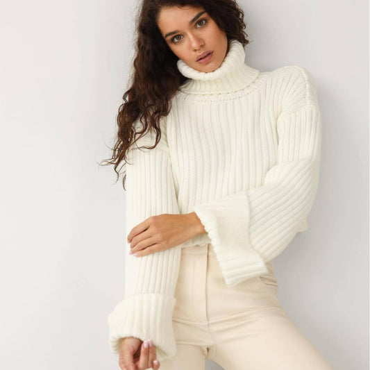 Turtleneck Sweaters Women's Clothing Striped Short Style