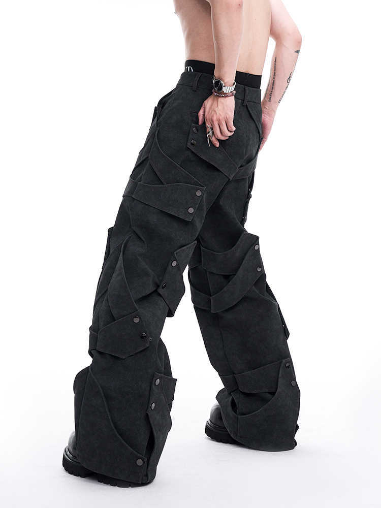 Deconstruction Stitching Design Heavy Leather Pants