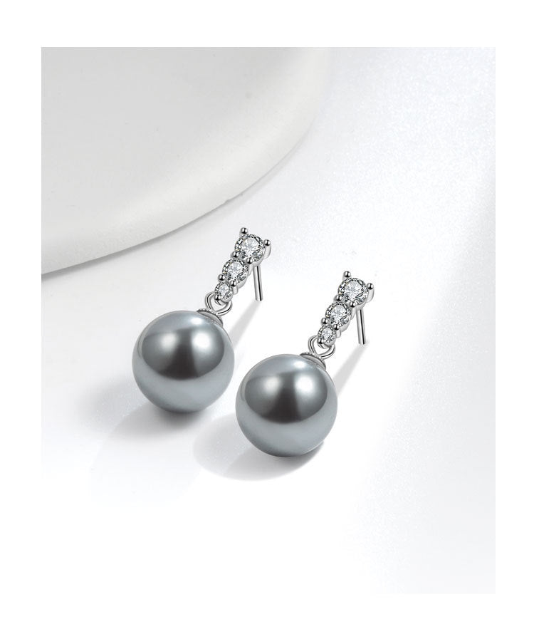 Women's Small Exquisite Shining Diamond Pearl Earrings