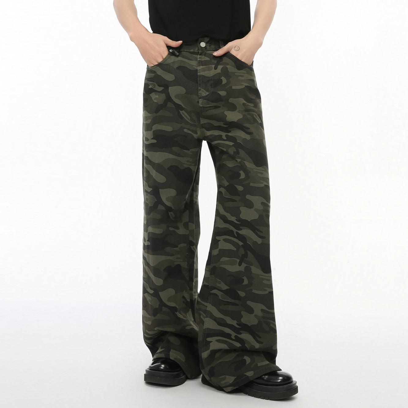 American Retro High Street Camouflage Straight Wide Leg Jeans