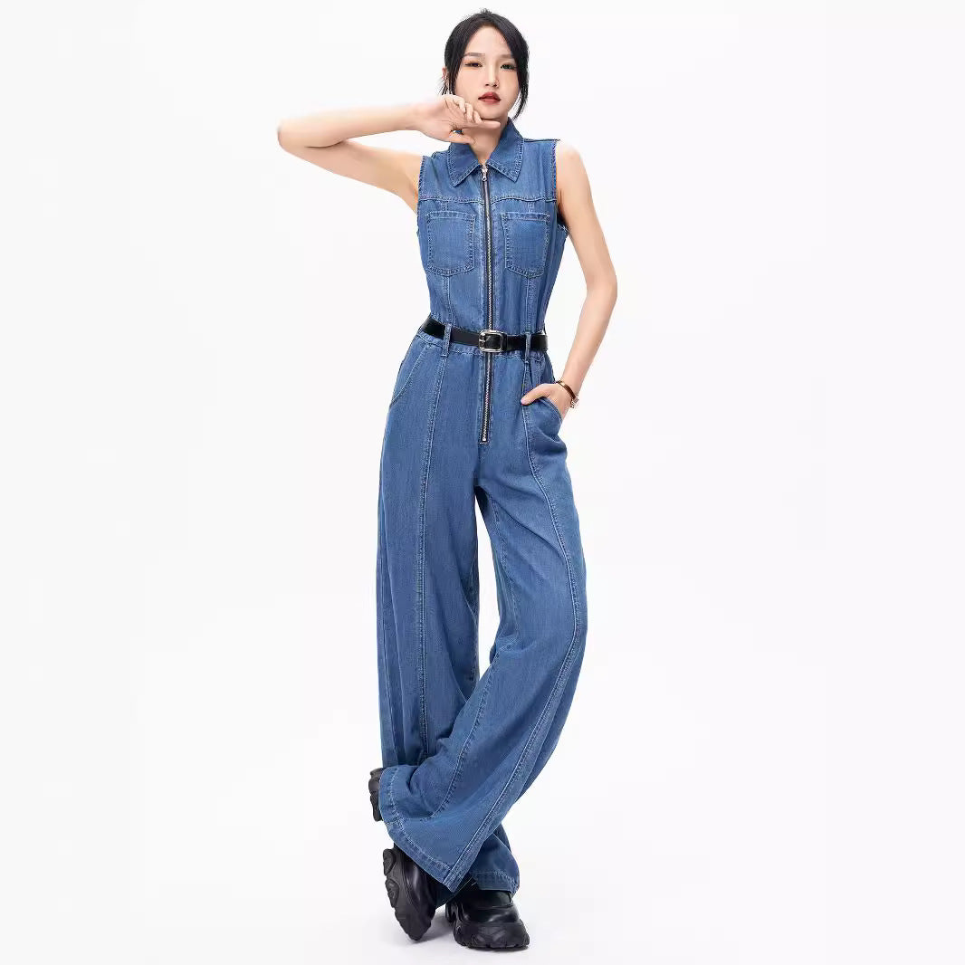 Denim Jumpsuit Women's Summer French Style Temperament Slimming Chic High-end Sense