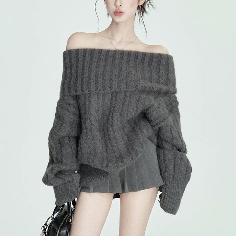 Pure Soft Glutinous Off-shoulder Turtleneck Sweater