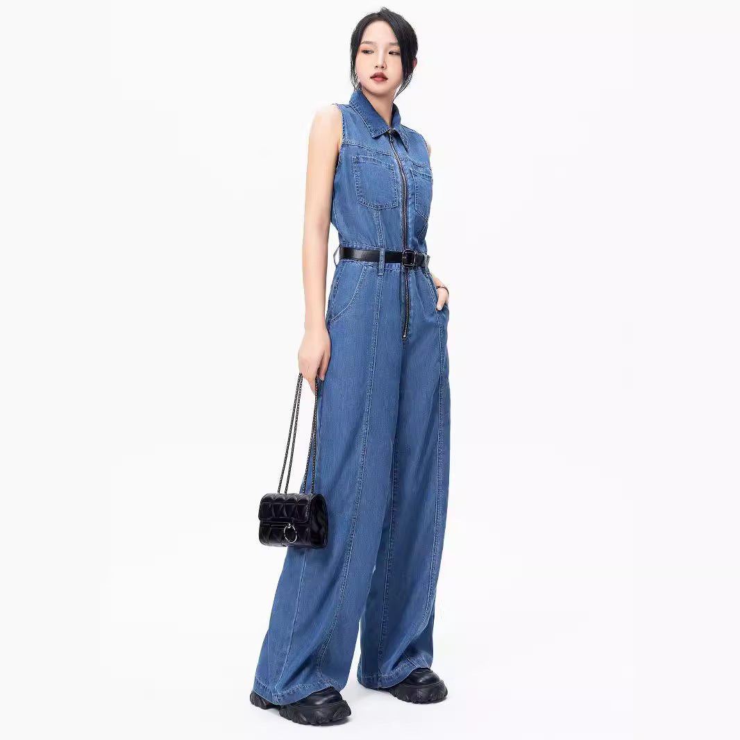 Denim Jumpsuit Women's Summer French Style Temperament Slimming Chic High-end Sense