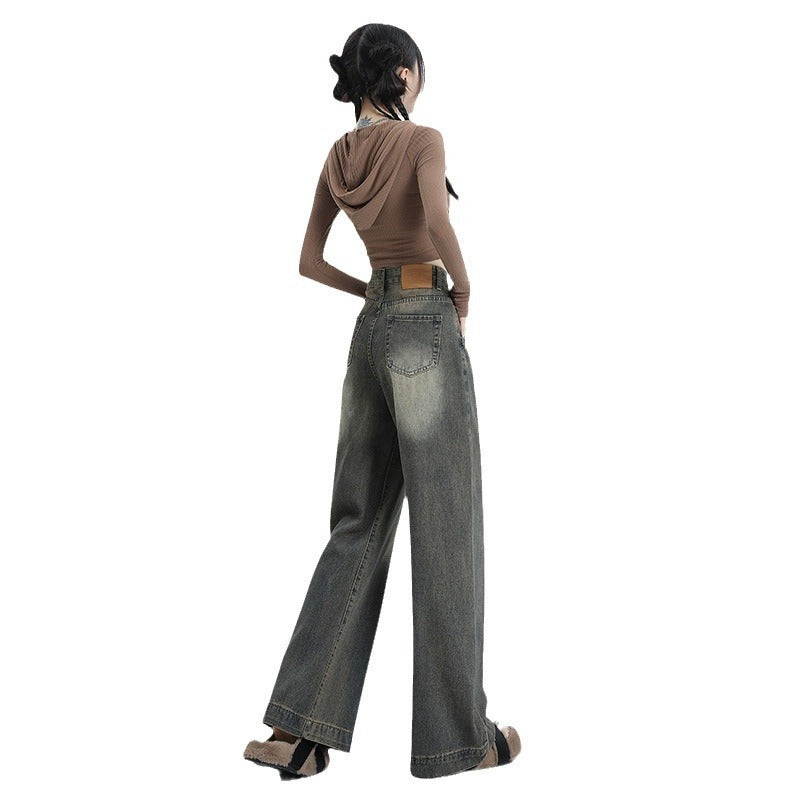 Winter New American Retro Wide Leg Jeans For Women