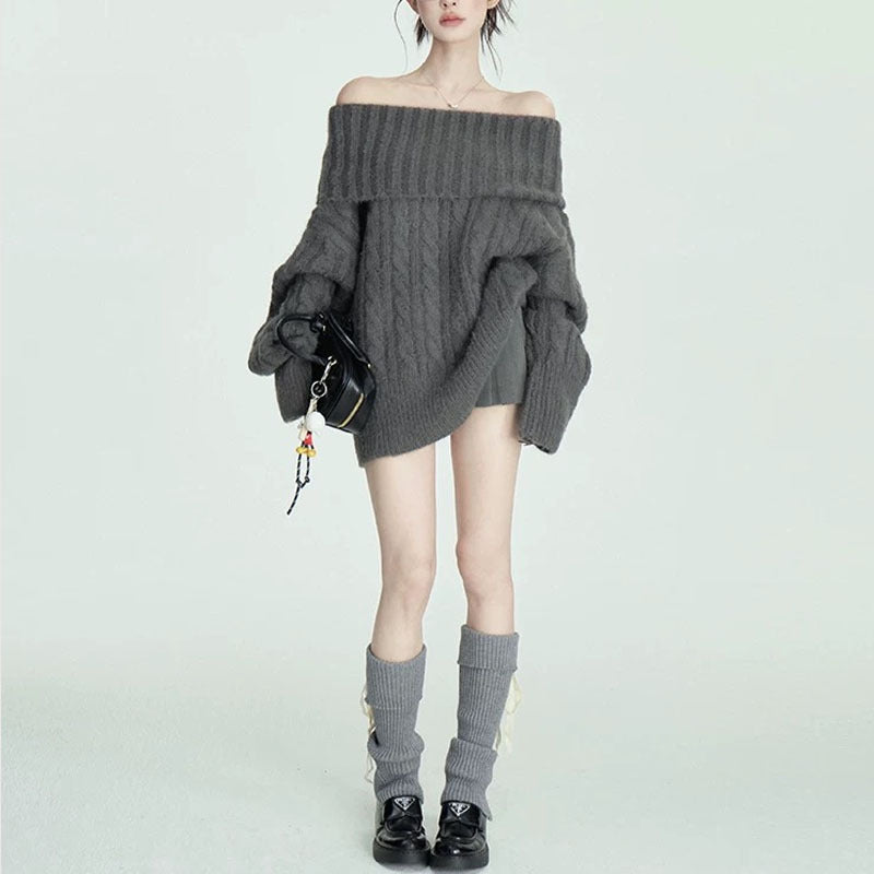 Pure Soft Glutinous Off-shoulder Turtleneck Sweater