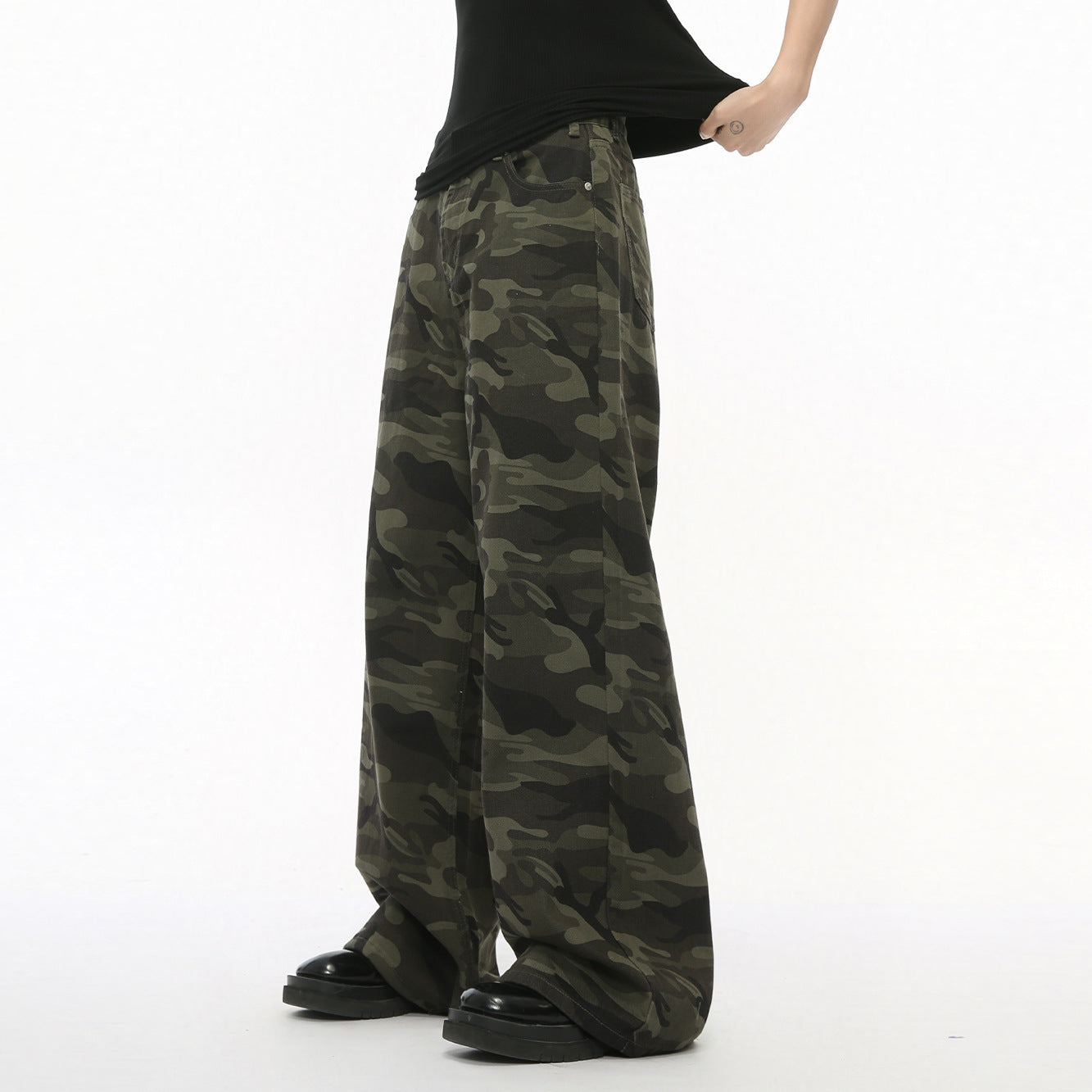 American Retro High Street Camouflage Straight Wide Leg Jeans