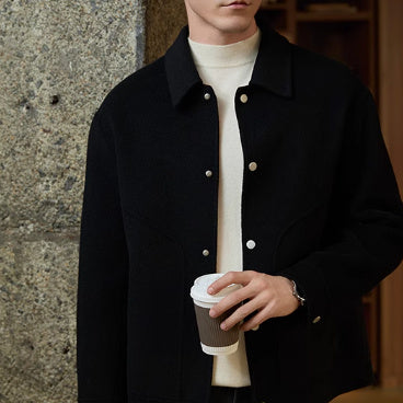 Men's Woolen Coat Autumn And Winter High Sense Double-faced Woolen Goods Polo Collar Jacket