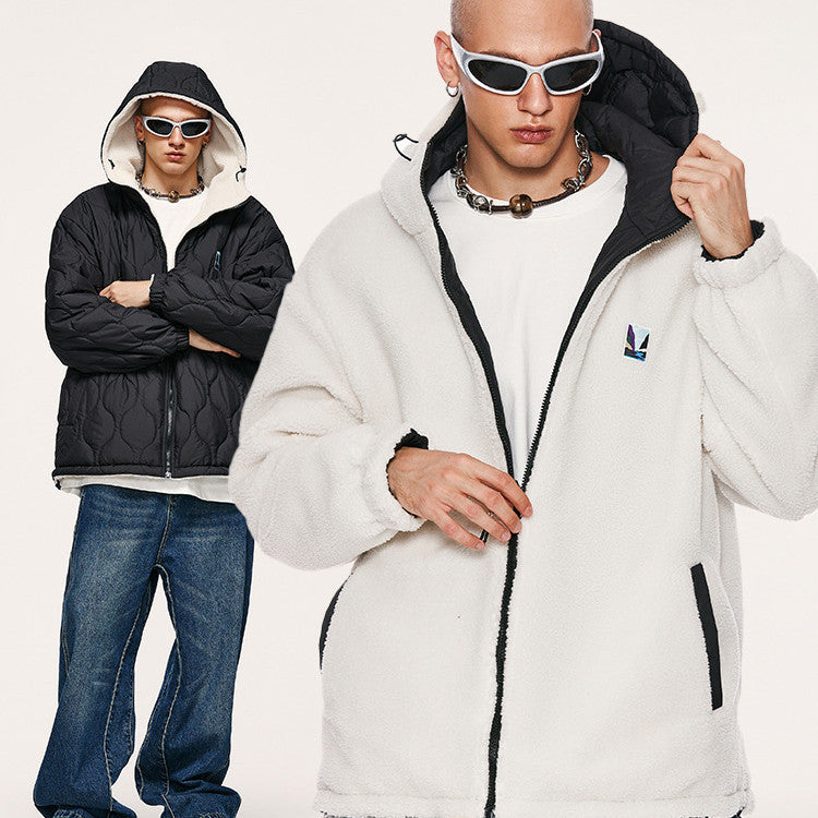 Double-sided Lambswool Sandwich Hooded Cotton Jacket