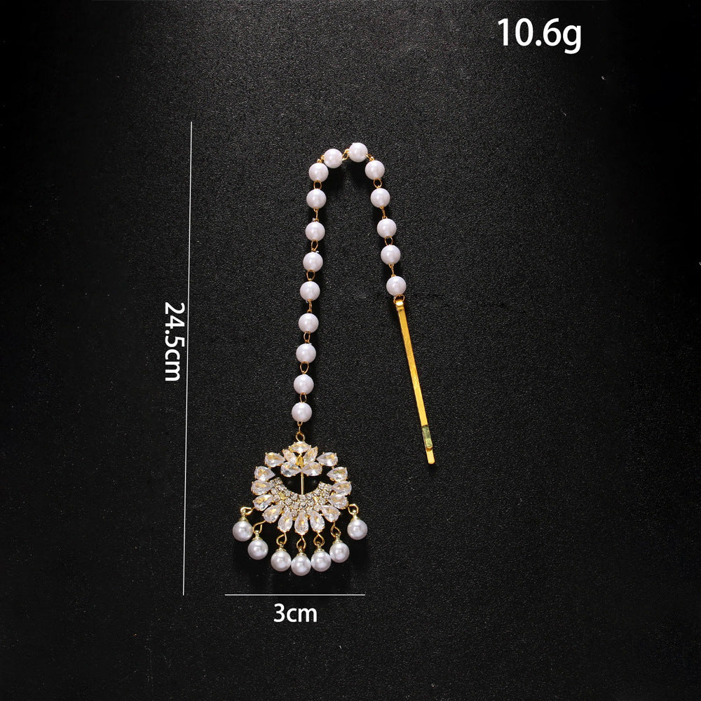 Pearl Forehead Diamond Headdress Ethnic Exotic Style Rhinestone Hair Chain