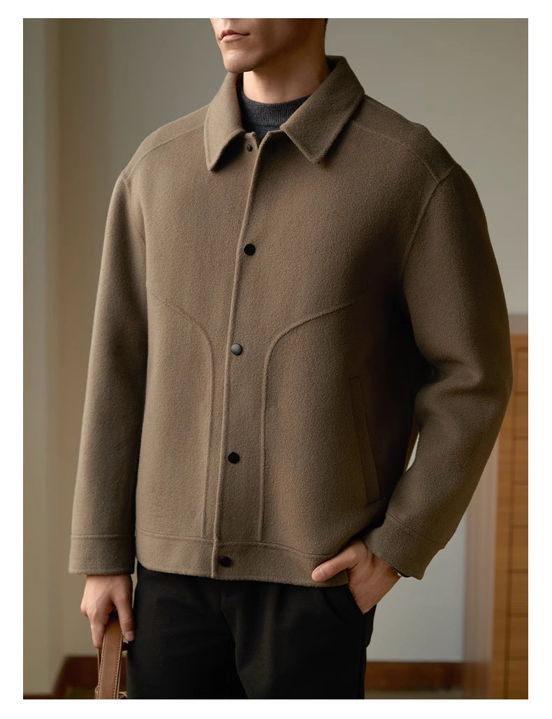 Men's Woolen Coat Autumn And Winter High Sense Double-faced Woolen Goods Polo Collar Jacket