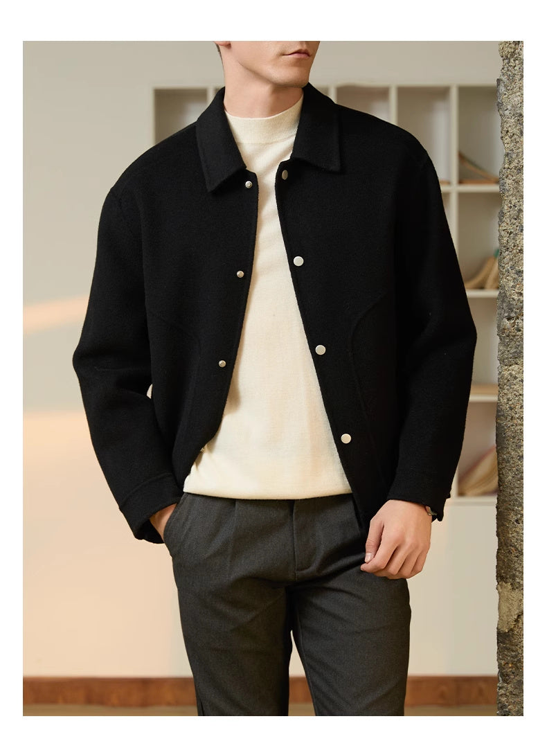 Men's Woolen Coat Autumn And Winter High Sense Double-faced Woolen Goods Polo Collar Jacket