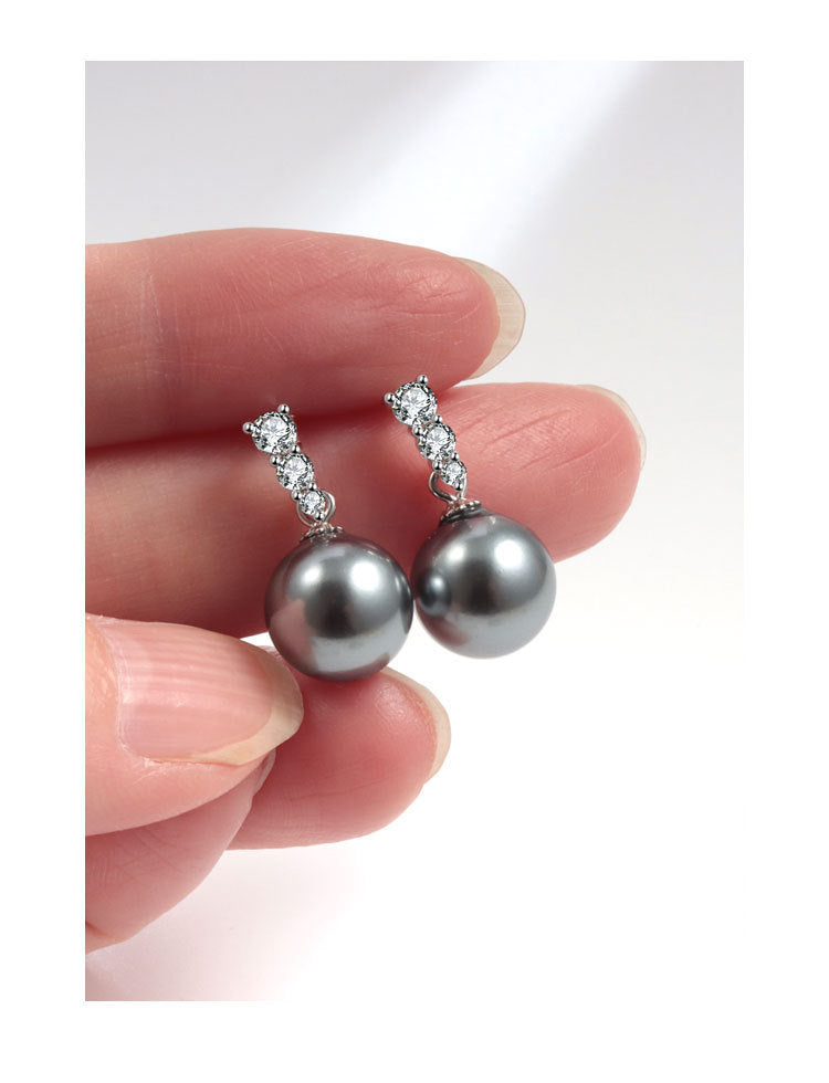 Women's Small Exquisite Shining Diamond Pearl Earrings