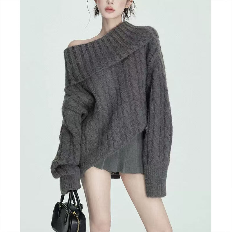 Pure Soft Glutinous Off-shoulder Turtleneck Sweater