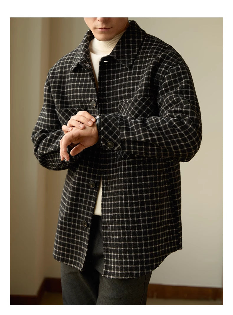 Double-sided Woolen Houndstooth Design Coat Men's Casual