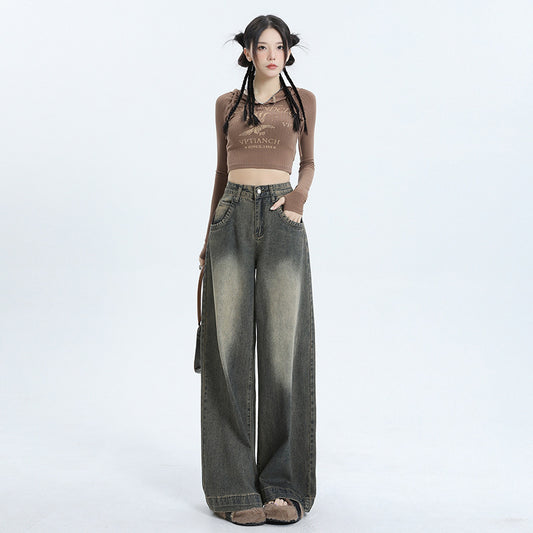 Winter New American Retro Wide Leg Jeans For Women