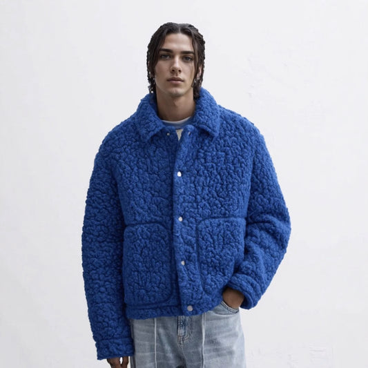 Men's Klein Blue Loose Version Imitation Lamb Wool Fleece Jacket