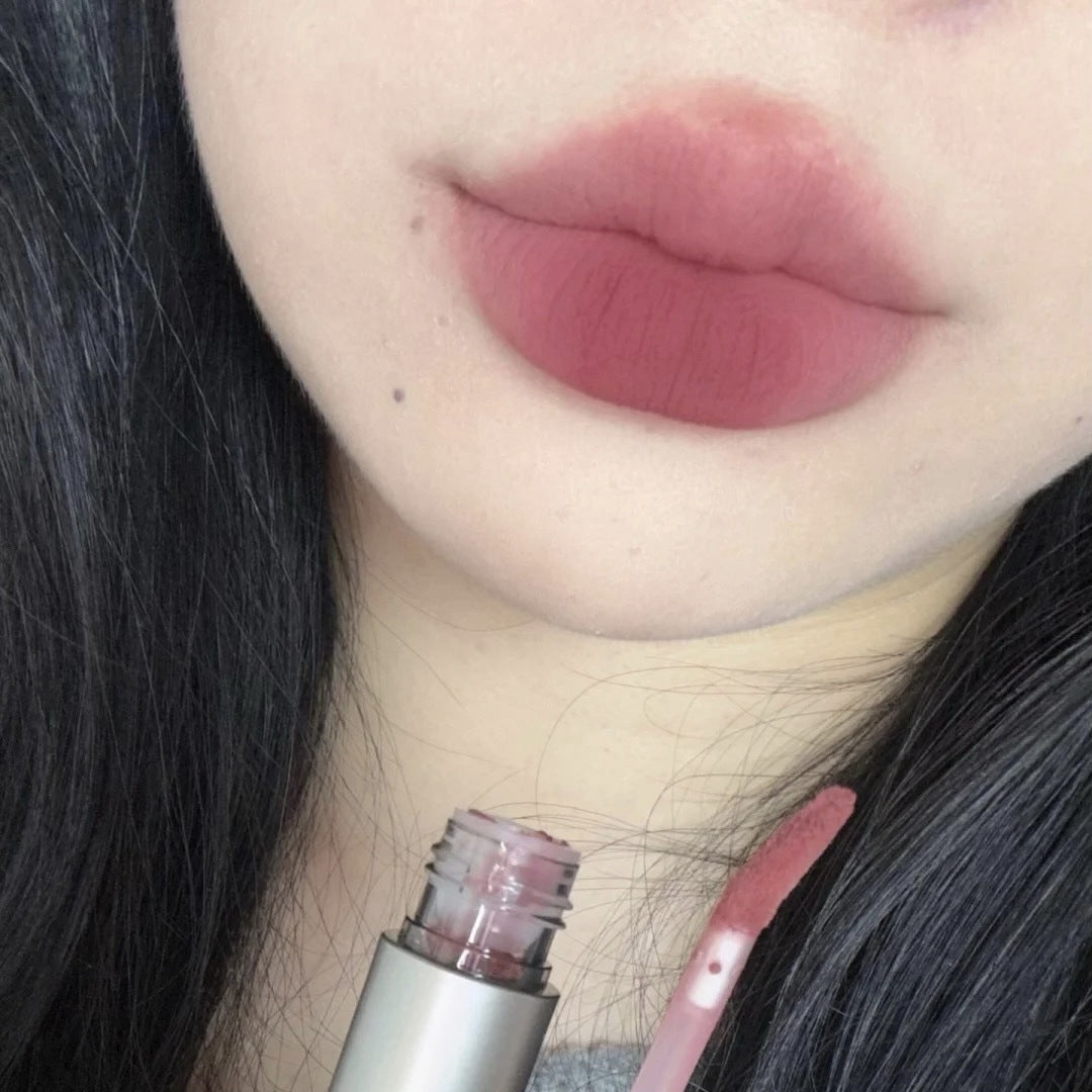 Small Silver Tube Matte Lip Gloss Velvet White Lip Mud Low Saturation Milk Tea Lipstick