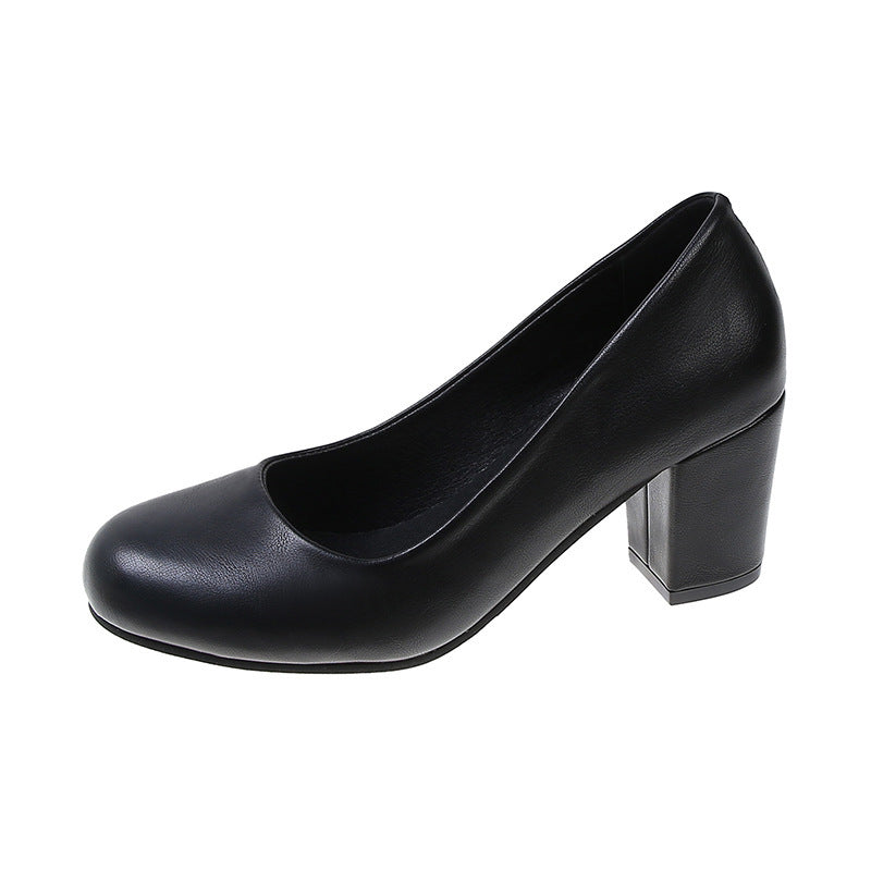 Black Leather Shoes Women's Professional High Heel Elegant