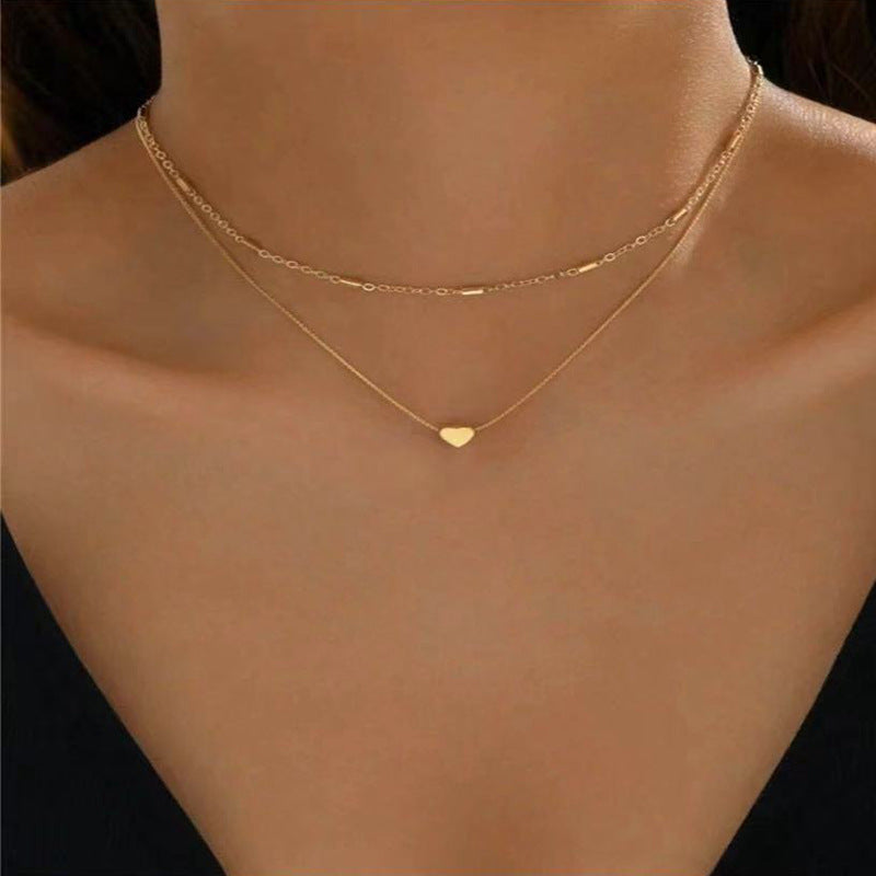 Cute Personality Elegant Double Layer Twin Regular Chain Chopin Chain Love Heart Pendant Necklace