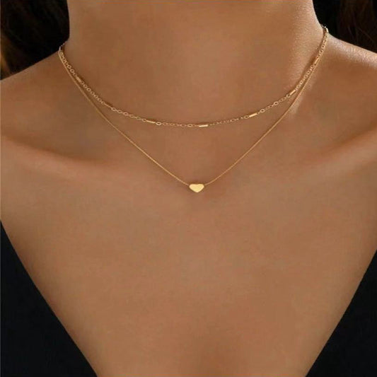 Cute Personality Elegant Double Layer Twin Regular Chain Chopin Chain Love Heart Pendant Necklace