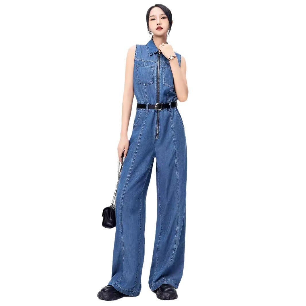 Denim Jumpsuit Women's Summer French Style Temperament Slimming Chic High-end Sense