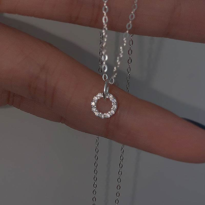 Full Diamond Ring Pendant Necklace Ins Tide Niche Design Simple Cold Style