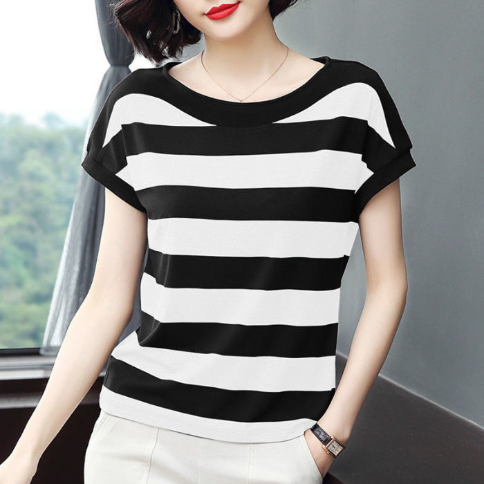 Striped Loose Short-sleeved T-shirt For Women