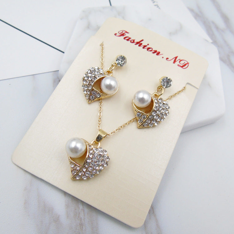 Fashion Peach Heart Pearl Jewelry Set