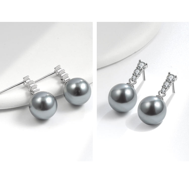 Women's Small Exquisite Shining Diamond Pearl Earrings