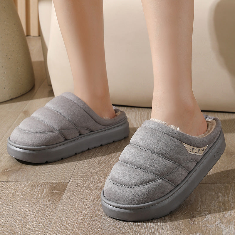 Fashion Solid Plush Slipper Winter Warm Indoor Floor Bedroom Home Slippers For Couple Thick-soled House Shoes Women Men