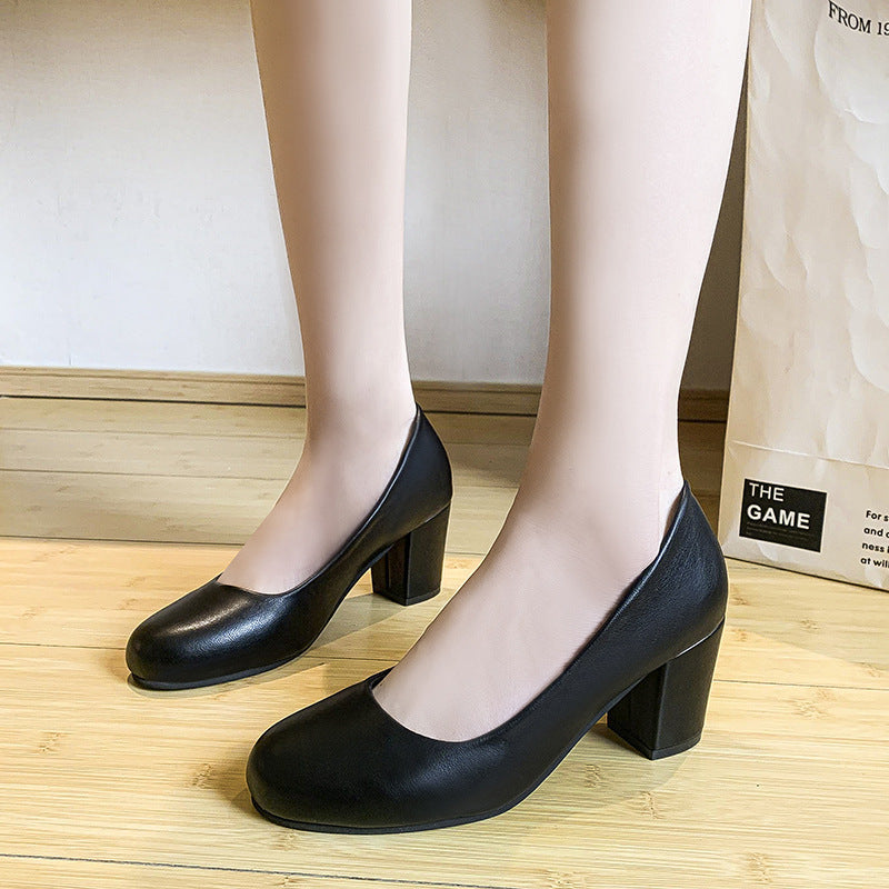 Black Leather Shoes Women's Professional High Heel Elegant