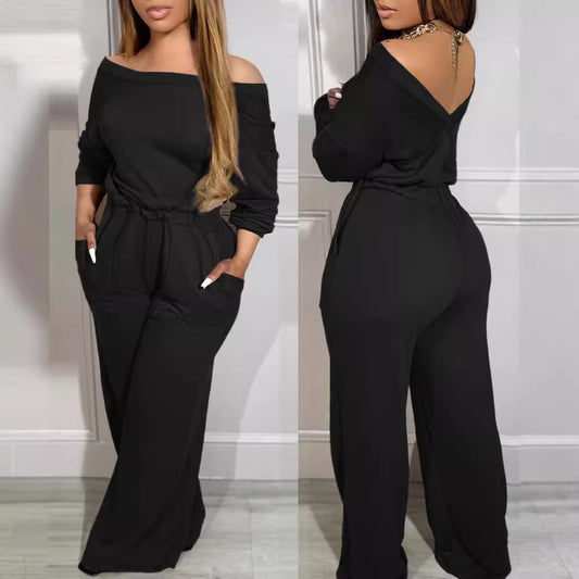 Ladies' Off Shoulder Waist Jumpsuit