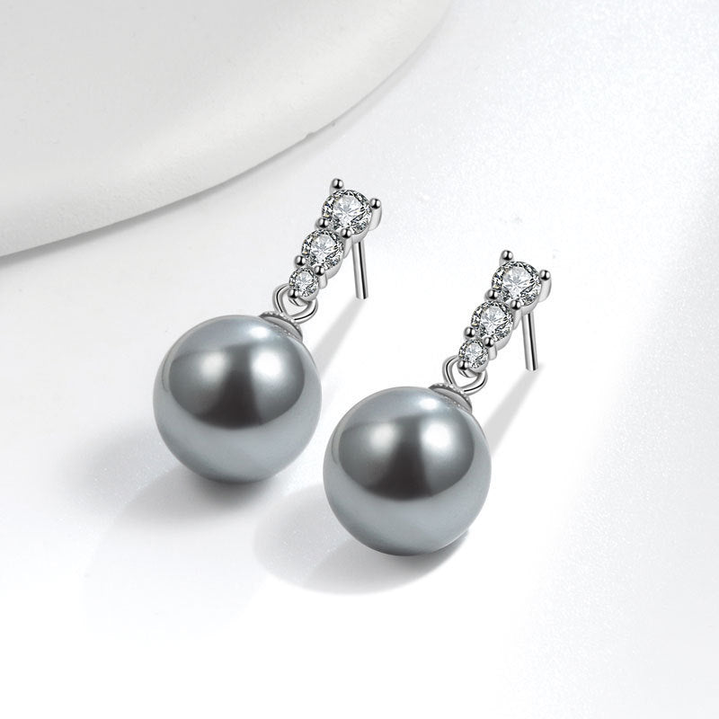 Women's Small Exquisite Shining Diamond Pearl Earrings