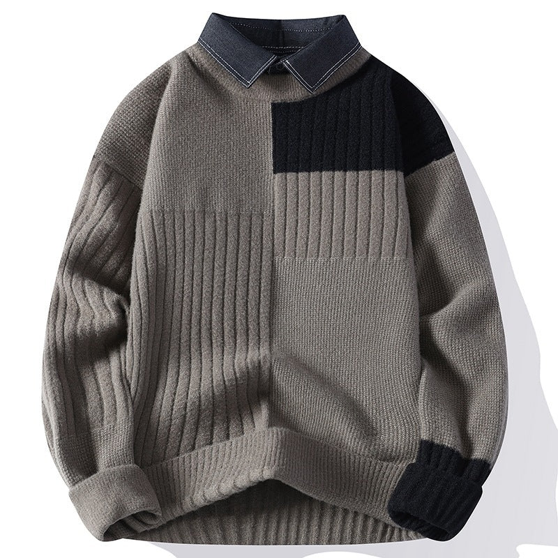 Autumn And Winter Shirt Collar Loose Knitted Sweater Men