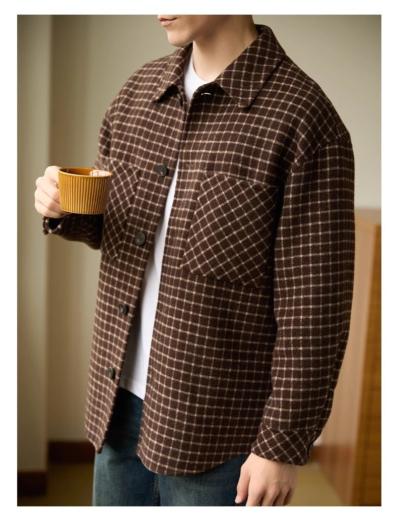 Double-sided Woolen Houndstooth Design Coat Men's Casual